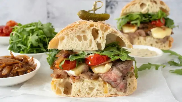 Video thumbnail for Gooey Garlic Butter Steak Sandwich Recipe