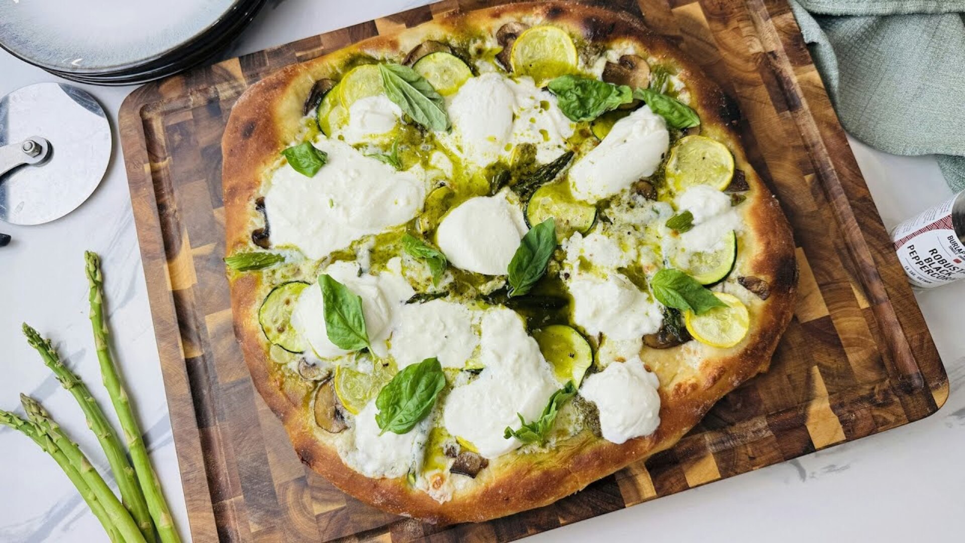 Video thumbnail for Spring Vegetable And Pesto Pizza Recipe