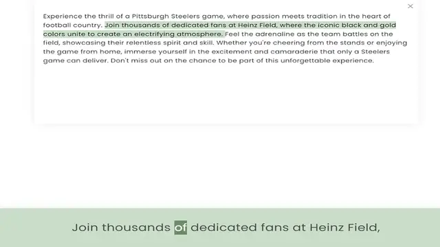 Video thumbnail for football country. Join thousands of dedicated fans at Heinz Field, where the iconic black and gold colors unite to create an electrifying atmosphere. Feel the adrenaline as the team battles on the field, showcasing their relentless spirit