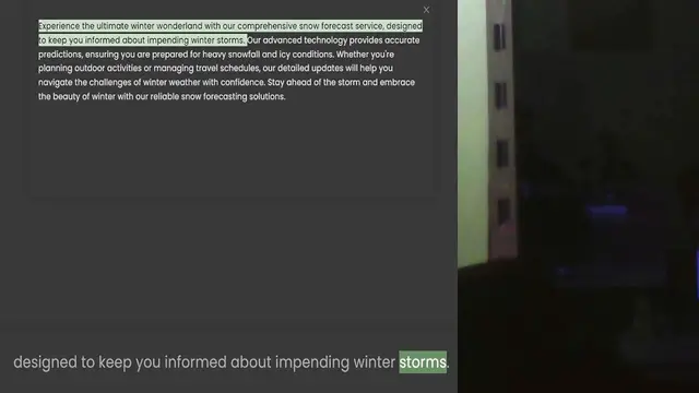 Video thumbnail for to keep you informed about impending winter storms. Our advanced technology provides accurate predictions, ensuring you are prepared for heavy snowfall and icy conditions. Whether you're planning outdoor activities or managing travel sche