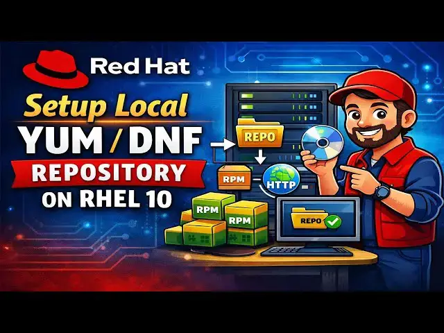 Video thumbnail for How to Setup Local YUM / DNF Repository on RHEL 10 | Offline Repo Using ISO (Step-by-Step)