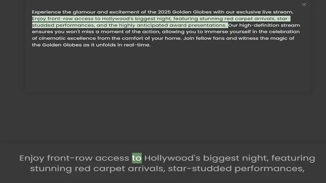 Video thumbnail for Enjoy front-row access to Hollywood's biggest night, featuring stunning red carpet arrivals, star-studded performances, and the highly anticipated award presentations. Our high-definition stream ensures you won't miss a moment of the acti