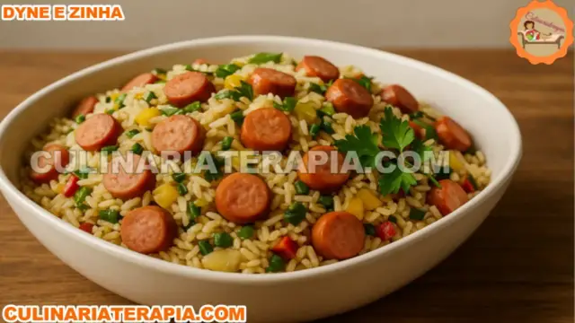 Video thumbnail for Deliciosa Salada Quente de Arroz com Salsichas