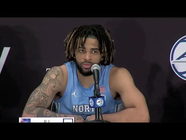 'Video thumbnail for #UNC postgame press conference with Hubert Davis and RJ Davis'