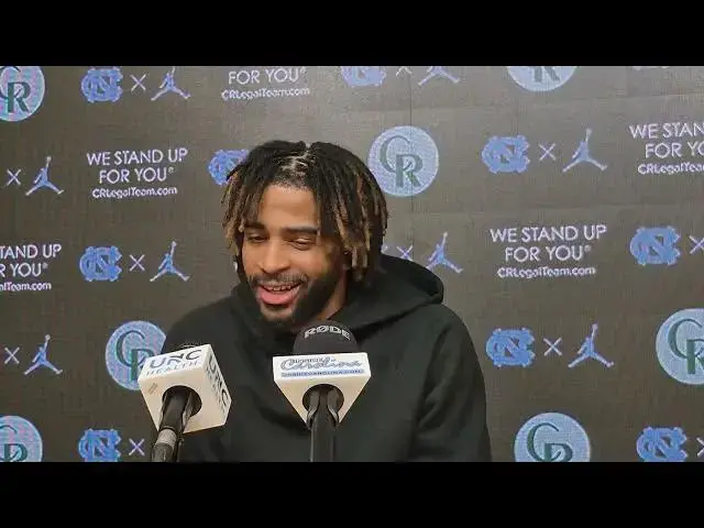 'Video thumbnail for UNC guards RJ Davis and Ian Jackson at pre-Duke press conference #UNC'