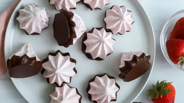 Video thumbnail for Chocolate Strawberry Meringue Cookies Recipe
