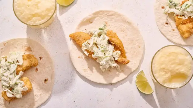 Video thumbnail for Cornmeal-Coated Fried Catfish Tacos Recipe