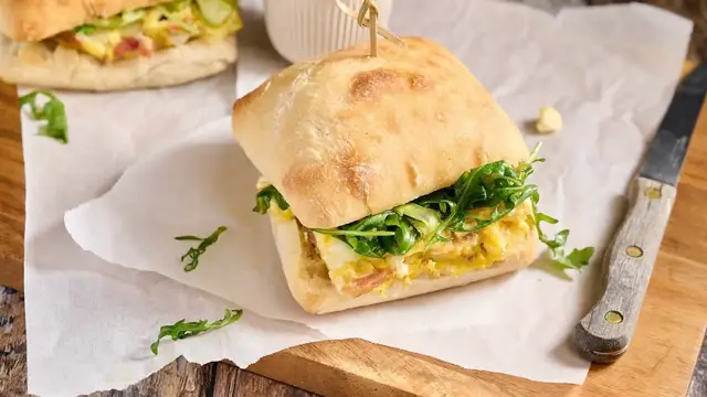 'Video thumbnail for Bacon-Goat Cheese Frittata Sandwich Recipe'