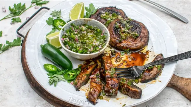 Video thumbnail for Grilled Portobello Mushrooms With Jalapeño Chimichurri Recipe