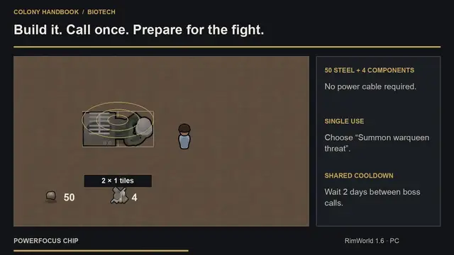 Video thumbnail for How to Get a Powerfocus Chip in RimWorld: War Queen to High Mechtech