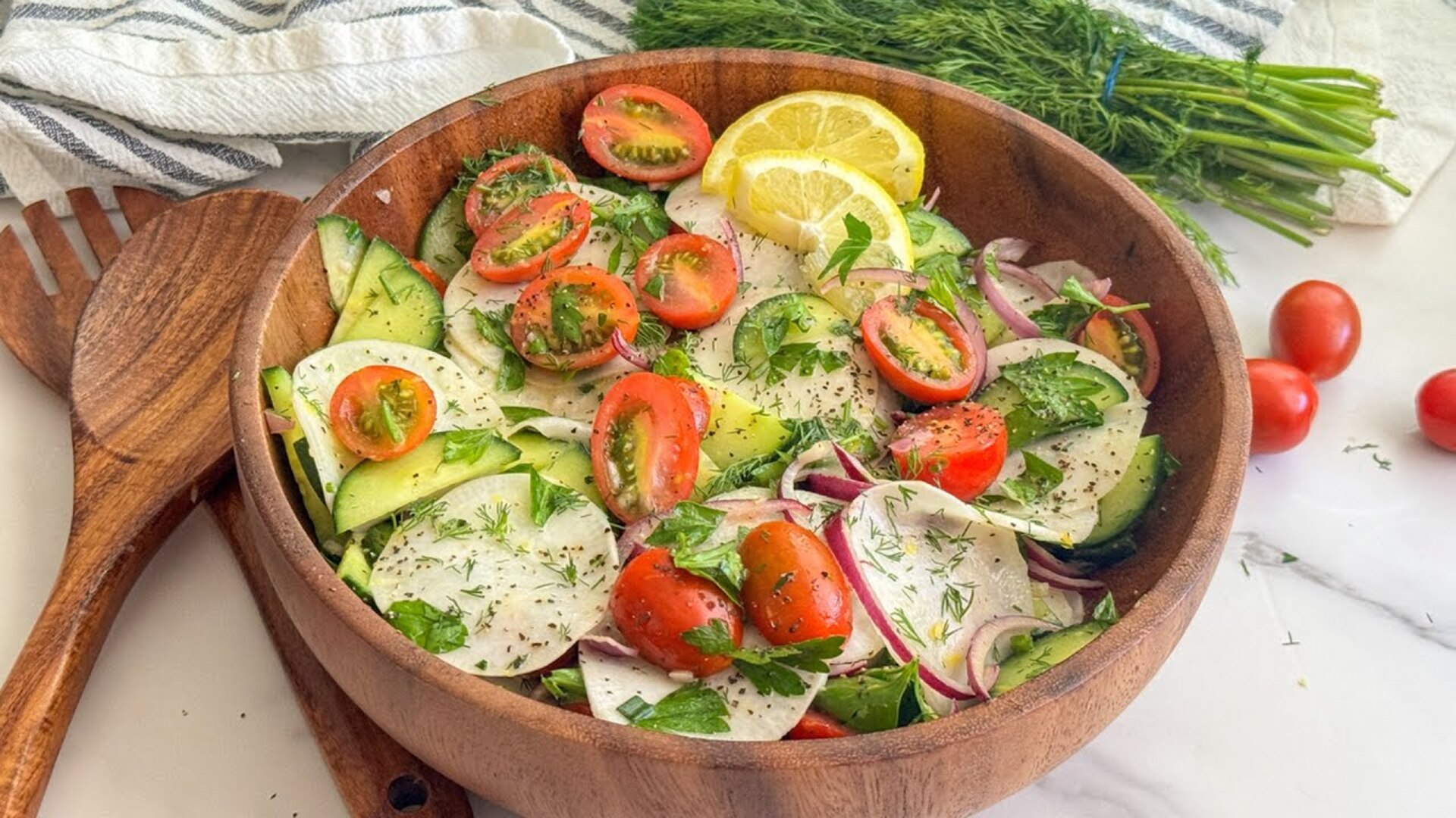 Video thumbnail for Summer Turnip Salad With Lemon-Herb Dressing Recipe