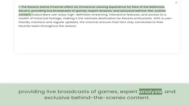 Video thumbnail for Ravens, providing live broadcasts of games, expert analysis, and exclusive behind-the-scenes content. Subscribers can enjoy high-definition streaming, interactive features, and access to a wealth of historical footage, making it the ultim