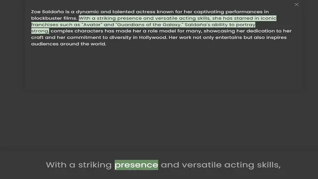 Video thumbnail for blockbuster films. With a striking presence and versatile acting skills, she has starred in iconic franchises such as Avatar and Guardians of the Galaxy. Saldaña's ability to portray strong, complex characters has made her a role model fo