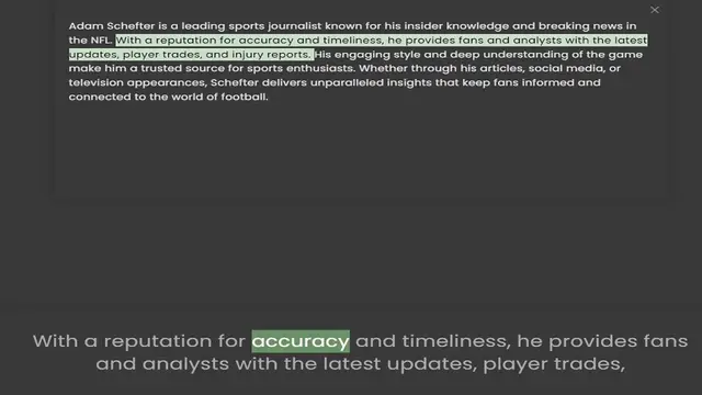 Video thumbnail for the NFL. With a reputation for accuracy and timeliness, he provides fans and analysts with the latest updates, player trades, and injury reports. His engaging style and deep understanding of the game make him a trusted source for sports e