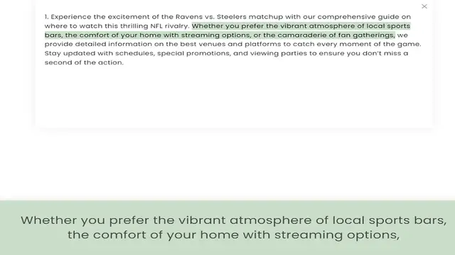Video thumbnail for where to watch this thrilling NFL rivalry. Whether you prefer the vibrant atmosphere of local sports bars, the comfort of your home with streaming options, or the camaraderie of fan gatherings, we provide detailed information on the best