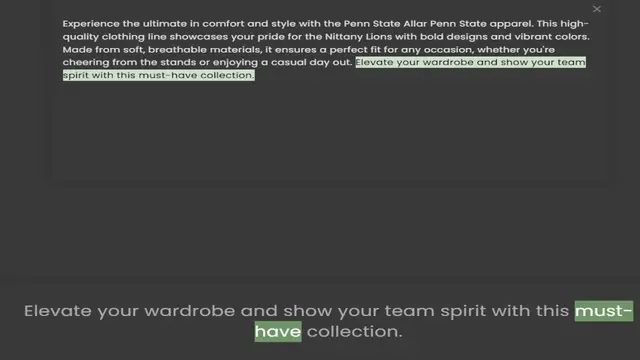 Video thumbnail for quality clothing line showcases your pride for the Nittany Lions with bold designs and vibrant colors. Made from soft, breathable materials, it ensures a perfect fit for any occasion, whether you're cheering from the stands or enjoying a