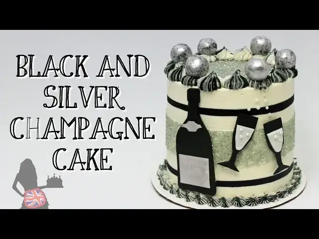 'Video thumbnail for Black And Silver Striped Champagne Cake'