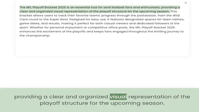 Video thumbnail for clear and organized visual representation of the playoff structure for the upcoming season. This bracket allows users to track their favorite teams' progress through the postseason, from the Wild Card round to the Super Bowl. Designed for