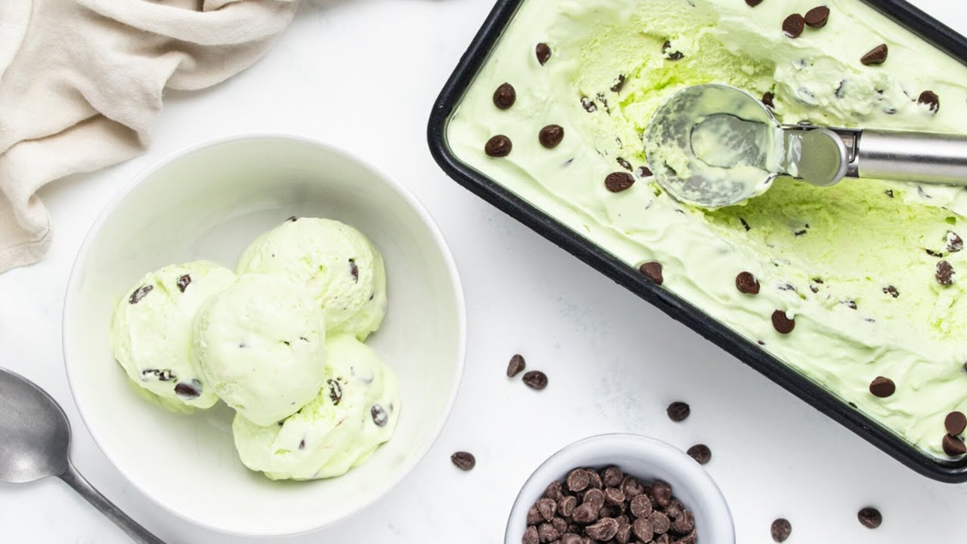 Video thumbnail for No-Churn Mint Dark Chocolate Chip Ice Cream Recipe