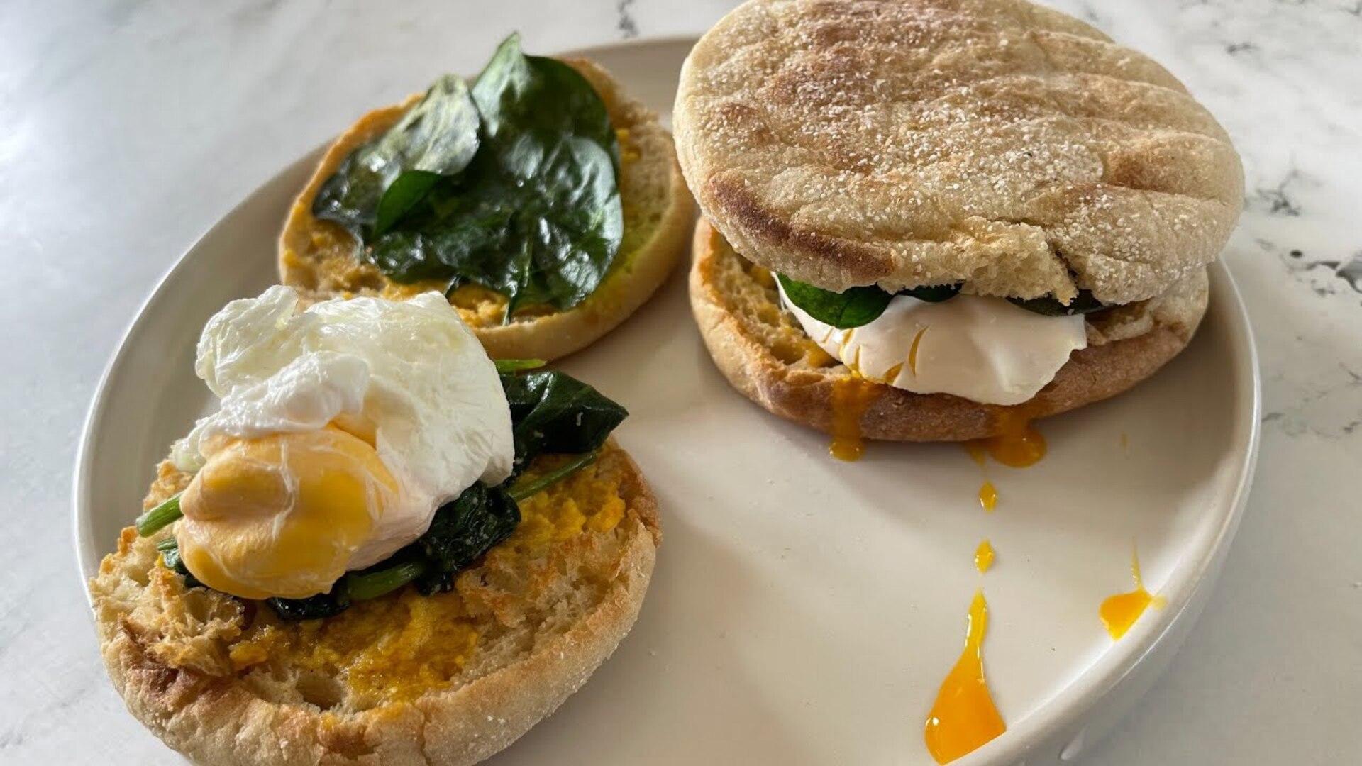Video thumbnail for Eggs Florentine Breakfast Sandwich Recipe