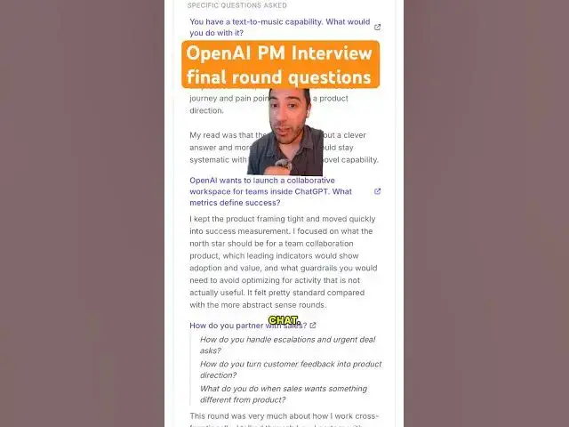 Video thumbnail for OpenAI PM Interview real questions from candidate (full at tryexponent.com/experiences) #tech #ai