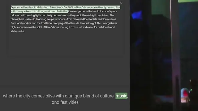 Video thumbnail for with a unique blend of culture, music, and festivities. Revelers gather in the iconic Jackson Square, adorned with dazzling lights and lively decorations, as they await the midnight countdown. The atmosphere is electric, featuring live pe