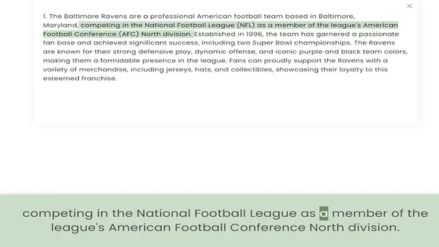 Video thumbnail for competing in the National Football League (NFL) as a member of the league's American Football Conference (AFC) North division. Established in 1996, the team has garnered a passionate fan base and achieved significant success, including tw