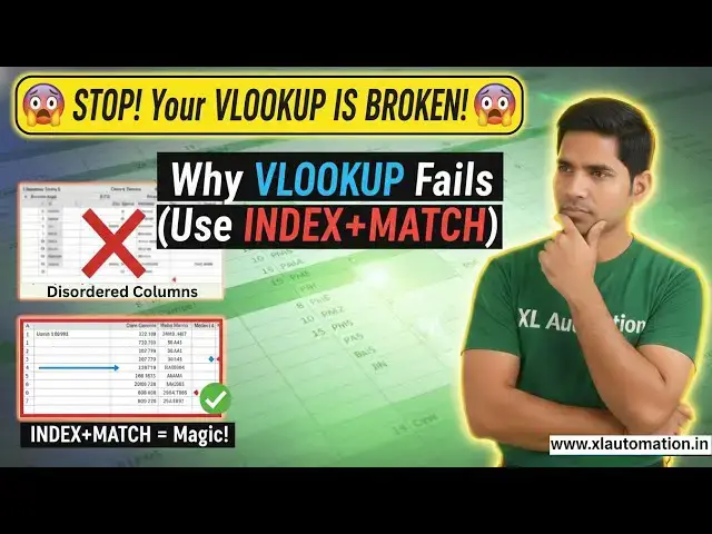 Video thumbnail for Why VLOOKUP Can’t Handle Disordered Columns (Use INDEX + MATCH Instead!)