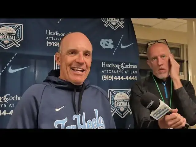 'Video thumbnail for UNC's Scott Forbes and Alex Madera after the Heels' 14-4 run-rule win over Charlotte. #UNC'