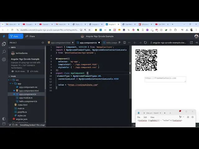 Video thumbnail for Angular ngx-qrcode Example to Generate QRCodes From Text and Download it as PNG Image in TS