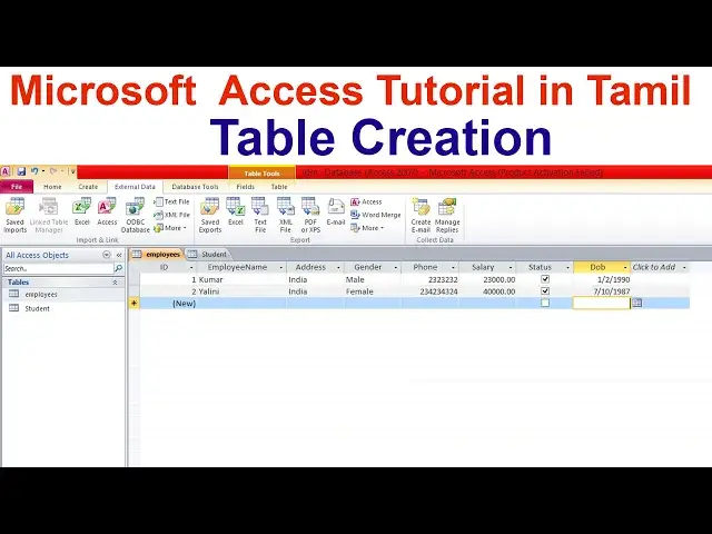 Video thumbnail for Microsoft  Access Tutorial in Tamil || Table Creation