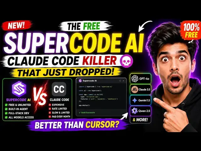 Video thumbnail for Supercode AI The FREE Claude Code Killer That Just Dropped (Better Than Cursor)