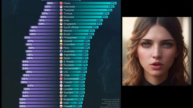 'Video thumbnail for AI’s Perceived Impact On Job Creation, By Country (2025)'