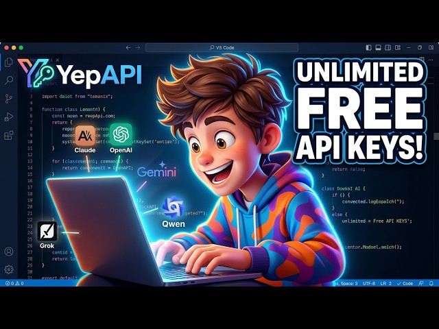 Video thumbnail for YepAPI Unlimited FREE API Keys for Claude, OpenAI,Gemini,Qwen,Grok  Image, Video & Code Generation