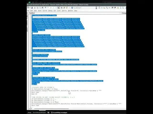 Video thumbnail for Excel Tips How To - VBA Dynamic Textbox Filter On A Selected Cell Column.