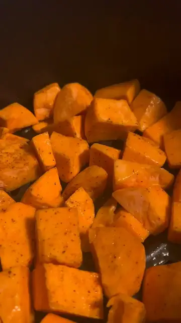 'Video thumbnail for Easy Air Fryer Roasted Sweet Potatoes'