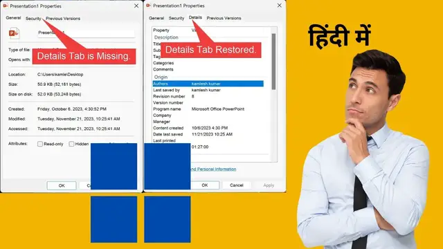 'Video thumbnail for Fix Details Tab Missing in Windows 11 Properties Window | GrowUpWindows'