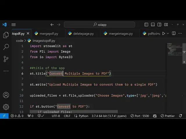 Video thumbnail for Python 3 Streamlit Project to Export Multiple Images to PDF Using Pillow Library Web App in Browser