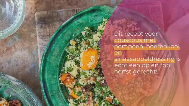 Video thumbnail for Couscous met pompoen, boerenkool en sinaasappeldressing