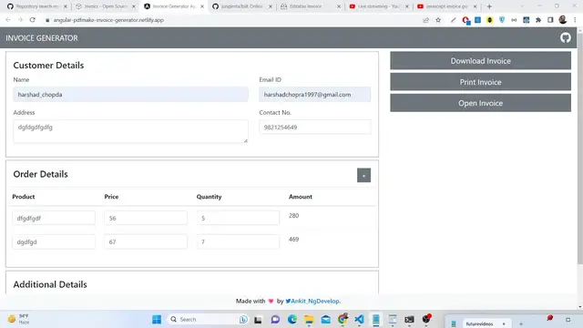 Video thumbnail for Angular 15 PDFMake.js Project to Build Dynamic PDF Invoice Generator in Table From HTML5 Form Data