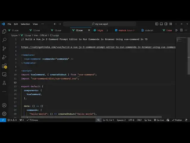 Video thumbnail for Build a Vue.js 3 Command Prompt Editor to Run Commands in Browser Using vue-command in TS