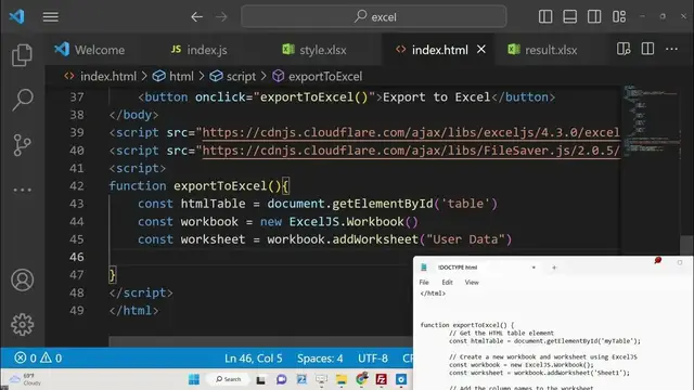 Video thumbnail for Javascript ExcelJS Example to Export HTML5 Table to Excel File and Download it as Attachment
