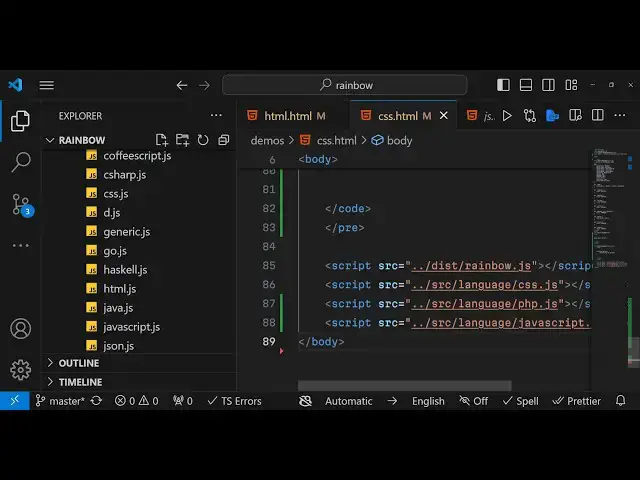 Video thumbnail for Javascript Rainbow Coding Syntax Highlighter Library For Source Code Blogs Full Example in Browser