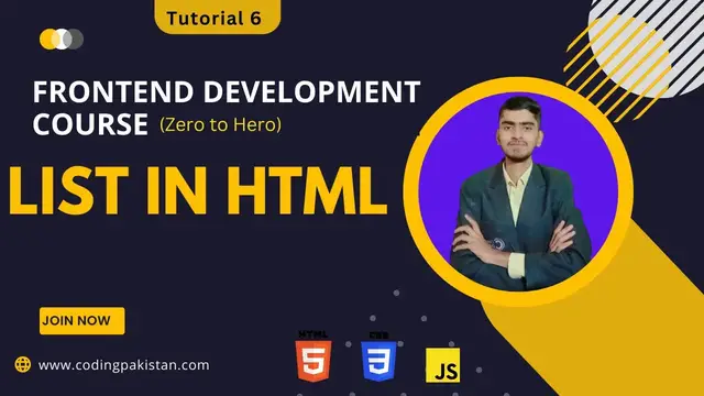 Video thumbnail for How to Create List in HTML Fronted Development Course Tutorial 6