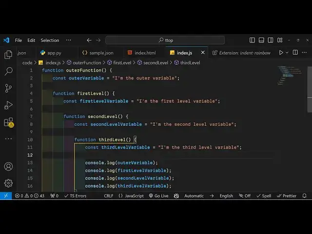 Video thumbnail for How to Beautify Python,JS,HTML & JSON Indentation with Indent Rainbow in VS Code