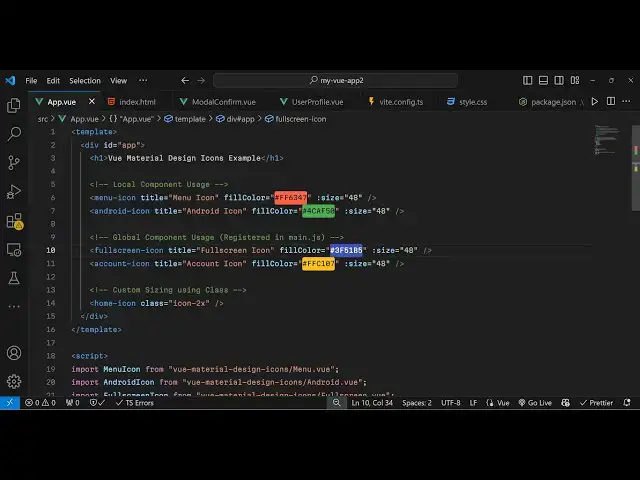 Video thumbnail for Vue.js 3 Tutorial to Show Material Design SVG Icons Using vue-material-design-icons in TS