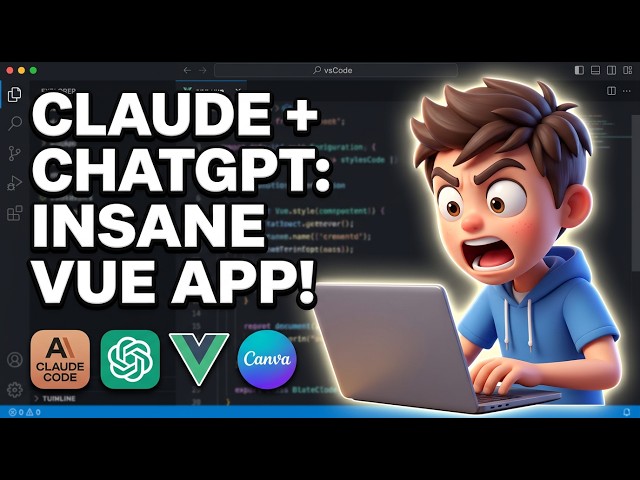Video thumbnail for Claude Code & ChatGPT created my Vue.js Canva Clone Full Stack App in 5 Minutes in Browser