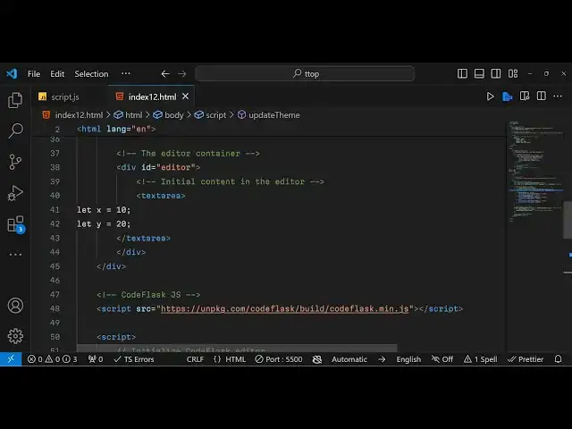 Video thumbnail for Javascript CodeFlask IDE Syntax Highlighter Example to Highlight Source Code in Browser Full Example