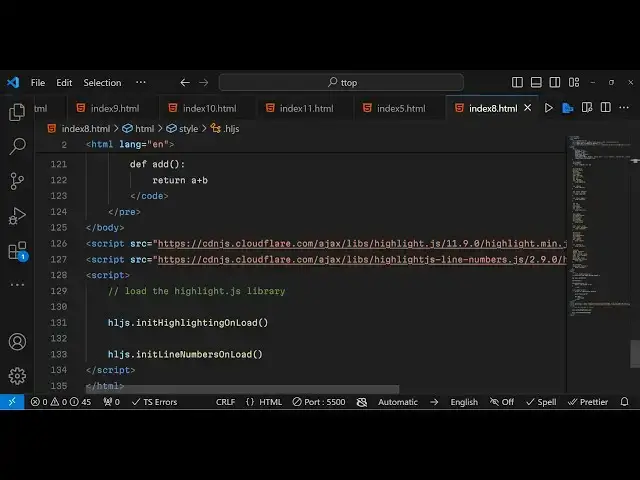 Video thumbnail for Javascript Highlight.js Syntax Highlighter Example to Highlight Source Code in Browser Full Example