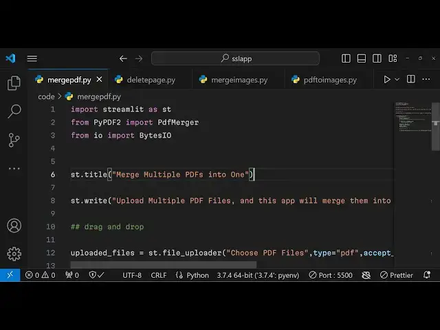 Video thumbnail for Python 3 Streamlit Project to Merge Multiple PDF Document Using PyPDF2 Library in Browser